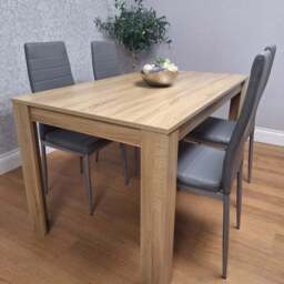 Kosy Koala 4 Seater Faux Leather Dining Set Oak Effect and Grey - Multi - Portland - Wilko