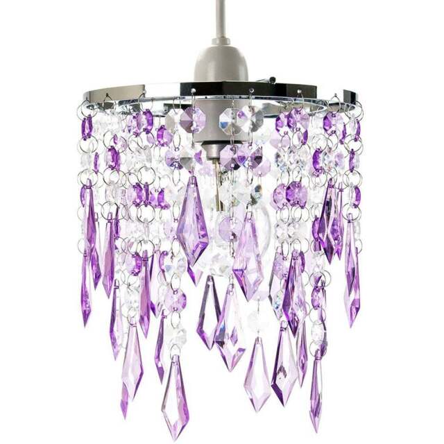 Happy Homewares Modern Waterfall Design Clear and Purple Acrylic Drops and Beads Pendant Shade - Size: 22 x 16 x 16cm - Wilko - image 1