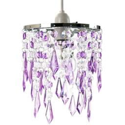 Happy Homewares Modern Waterfall Design Clear and Purple Acrylic Drops and Beads Pendant Shade - Size: 22 x 16 x 16cm - Wilko