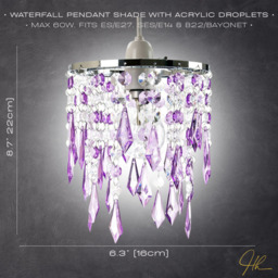 Happy Homewares Modern Waterfall Design Clear and Purple Acrylic Drops and Beads Pendant Shade - Size: 22 x 16 x 16cm - Wilko - thumbnail 6