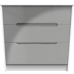 Crowndale Monaco 3 Drawer Grey Gloss and White Deep Chest of Drawers Ready Assembled - Grey Gloss & White - Wilko - thumbnail 3
