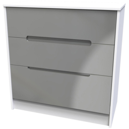 Crowndale Monaco 3 Drawer Grey Gloss and White Deep Chest of Drawers Ready Assembled - Grey Gloss & White - Wilko - thumbnail 4