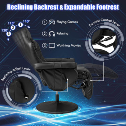 Costway Black Electric Massage Gaming Chair with Cup Holder - Size: 100 x 65 x 44cm - Wilko - thumbnail 7