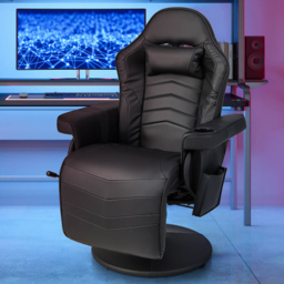 Costway Black Electric Massage Gaming Chair with Cup Holder - Size: 100 x 65 x 44cm - Wilko