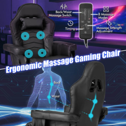 Costway Black Electric Massage Gaming Chair with Cup Holder - Size: 100 x 65 x 44cm - Wilko - thumbnail 6