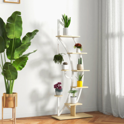 Costway 8 Tier White Curved Half Moon Shape Wooden Plant Stand - Size: 94 x 58 x 8cm - Wilko - thumbnail 3