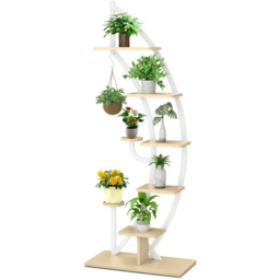 Costway 8 Tier White Curved Half Moon Shape Wooden Plant Stand - Size: 94 x 58 x 8cm - Wilko