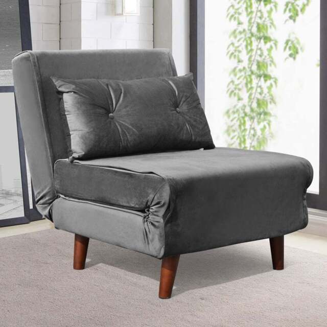 Brooklyn Small Single Seater Grey Plush Velvet Pull Out Sofa Bed - Wilko - image 1