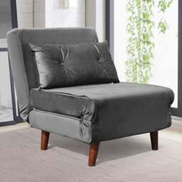 Brooklyn Small Single Seater Grey Plush Velvet Pull Out Sofa Bed - Wilko