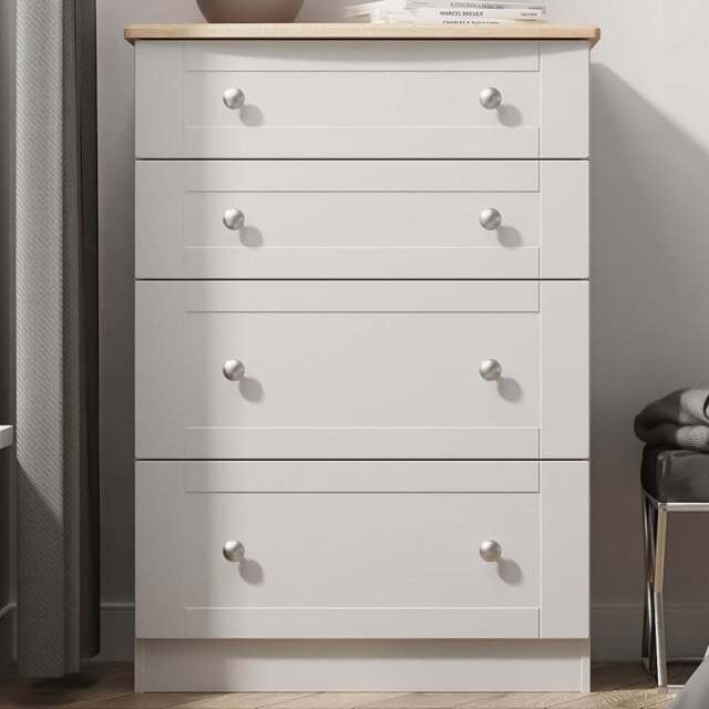 Crowndale Sussex 4 Drawer Grey Ash and Bardolino Oak Deep Chest of Drawers Ready Assembled - Grey Ash & Bardolino Oak - Wilko - image 1