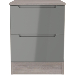 Crowndale Milan 2 Drawer Grey Gloss and Grey Oak Compact Bedside Cabinet Ready Assembled - Grey Gloss & Grey Oak - Wilko - thumbnail 3