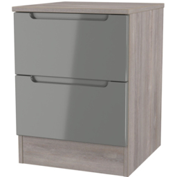 Crowndale Milan 2 Drawer Grey Gloss and Grey Oak Compact Bedside Cabinet Ready Assembled - Grey Gloss & Grey Oak - Wilko - thumbnail 5