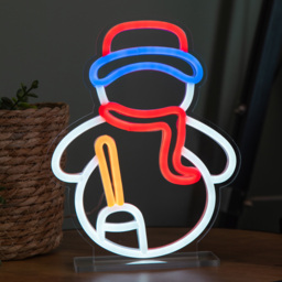 Samuel Alexander Multicolour LED Snowman Table Top Neon Sign 24 x 19cm - Size: 24 x 19 x 2cm - Multi-Coloured - Wilko