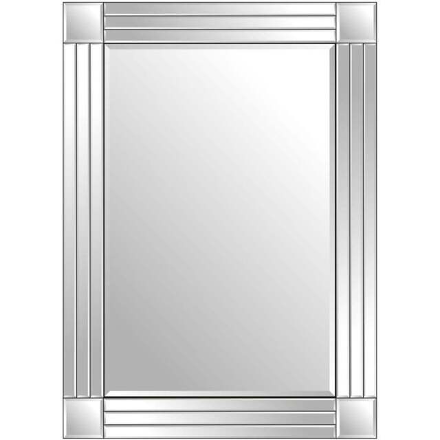 Milton Square Corner Bevelled All Glass Wall Mirror 100 x 70cm - Black - MirrorOutlet - Wilko - image 1