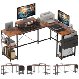 HOMCOM Rustic Brown Reversible L Shaped 2 Person Computer Desk - Size: 90 x 120 x 168cm - Wilko - thumbnail 3