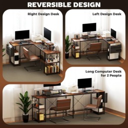 HOMCOM Rustic Brown Reversible L Shaped 2 Person Computer Desk - Size: 90 x 120 x 168cm - Wilko - thumbnail 6