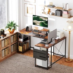 HOMCOM Rustic Brown Reversible L Shaped 2 Person Computer Desk - Size: 90 x 120 x 168cm - Wilko - thumbnail 4