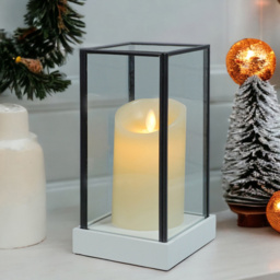 Xmas Haus Hurricane Glass Candle Holder with LED Candle 21 x 11cm - Size: 11 x 11 x 24cm - Multi - Wilko - thumbnail 4