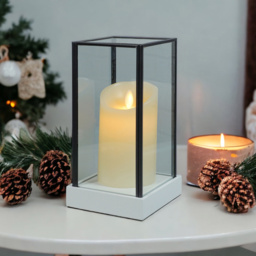 Xmas Haus Hurricane Glass Candle Holder with LED Candle 21 x 11cm - Size: 11 x 11 x 24cm - Multi - Wilko - thumbnail 5
