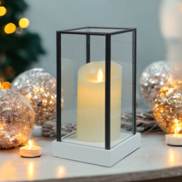 Xmas Haus Hurricane Glass Candle Holder with LED Candle 21 x 11cm - Size: 11 x 11 x 24cm - Multi - Wilko - thumbnail 1