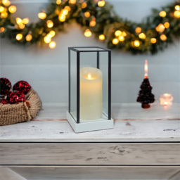 Xmas Haus Hurricane Glass Candle Holder with LED Candle 24.2 x 11cm - Size: 11 x 11 x 24cm - Multi - Wilko - thumbnail 4