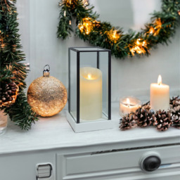 Xmas Haus Hurricane Glass Candle Holder with LED Candle 24.2 x 11cm - Size: 11 x 11 x 24cm - Multi - Wilko - thumbnail 1