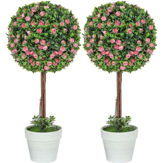 Portland Pink Rose Flower Artificial Plants in Pot 60cm 2 Pack - Size: 60 x 27 x 27cm - Wilko - image 1
