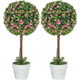 Portland Pink Rose Flower Artificial Plants in Pot 60cm 2 Pack - Size: 60 x 27 x 27cm - Wilko