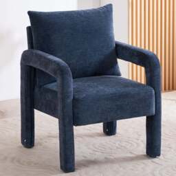 Living and Home Dark Blue Chenille Upholstered Accent Chair with Lumbar Pillow - Size: Single - Wilko