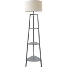 ValueLights Hiru Grey 3 Shelf White Trim Linen Shade Floor Lamp with Bulb - Wilko