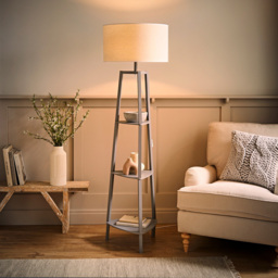 ValueLights Hiru Grey 3 Shelf White Trim Linen Shade Floor Lamp with Bulb - Wilko - thumbnail 7