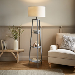 ValueLights Hiru Grey 3 Shelf White Trim Linen Shade Floor Lamp with Bulb - Wilko - thumbnail 3