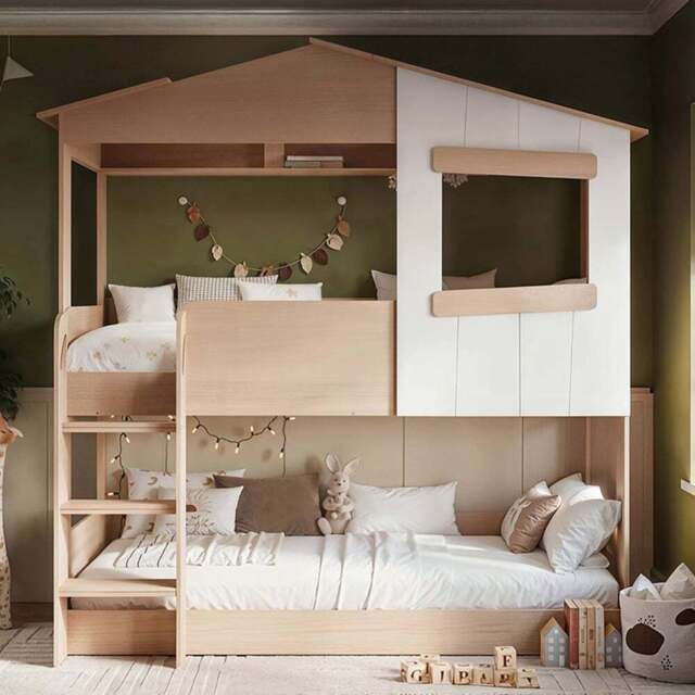Flair Dreamland Oak Play House Bunk Bed - Size: Single - Brown - Wilko - image 1