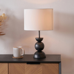 Pacific Lifestyle Vala White Textured Fabric Shade Graphite Metal Ball Table Lamp - Size: 49 x 30 x 30cm - Grey - Wilko - thumbnail 3