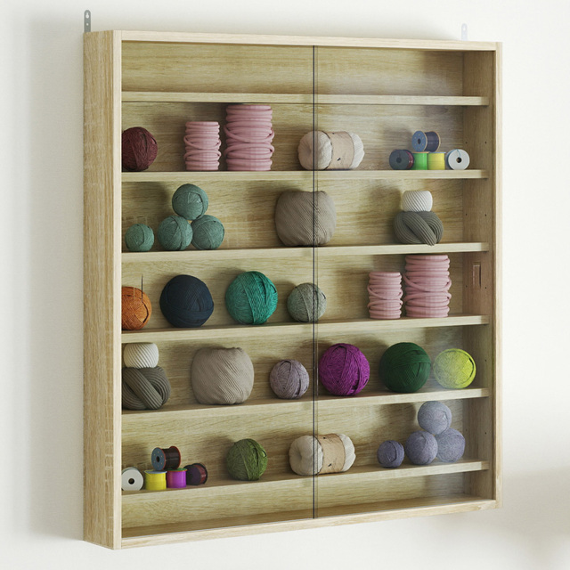 HOMCOM 7-Tier Glass Doors Oak Wall Display Cabinet - Size: 83.0 cm x 9.5 cm x 80.0 cmcm - White - Wilko - image 1