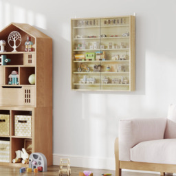 HOMCOM 7-Tier Glass Doors Oak Wall Display Cabinet - Size: 83.0 cm x 9.5 cm x 80.0 cmcm - White - Wilko - thumbnail 4