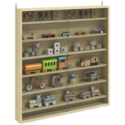 HOMCOM 7-Tier Glass Doors Oak Wall Display Cabinet - Size: 83.0 cm x 9.5 cm x 80.0 cmcm - White - Wilko - thumbnail 3