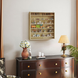 HOMCOM 7-Tier Glass Doors Oak Wall Display Cabinet - Size: 83.0 cm x 9.5 cm x 80.0 cmcm - White - Wilko - thumbnail 5