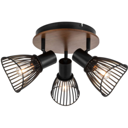Cosylyte Hadley Matt Black 3 Light Wire Shade Spotlight - Size: 25 x 25 x 17cm - Brown - Wilko - thumbnail 4