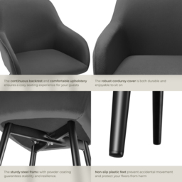tectake Marilyn Anthracite Black Corduroy Padded Dining Chair - Size: 82 x 62 x 58cm - Grey - Wilko - thumbnail 7