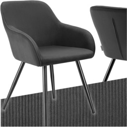 tectake Marilyn Anthracite Black Corduroy Padded Dining Chair - Size: 82 x 62 x 58cm - Grey - Wilko - thumbnail 3