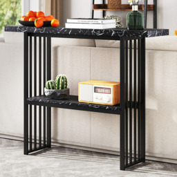Costway Single Shelf Black Faux Marble Console Table - Size: 120 x 29 x 92.5cm - Wilko