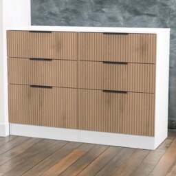 Crowndale Java 6 Drawer Slatt Effect and White Wide Midi Chest of Drawer - Wilko - thumbnail 1