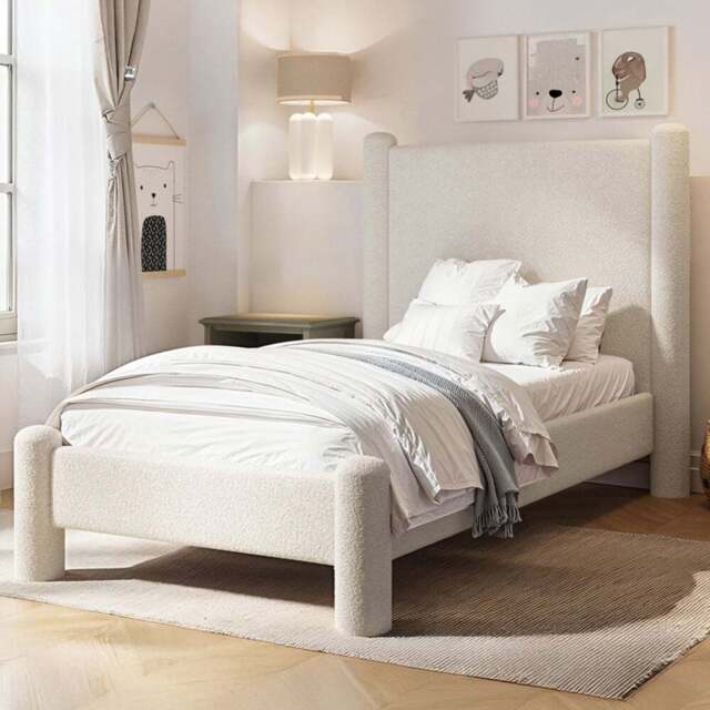 Flair Rayne Single Beige Boucle Fabric Pillar Bed - Cream - Wilko - image 1