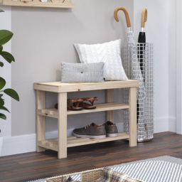 Leighton Natural Wood Shoe Bench with Solid Top - Size: 30 x 60 x 45cm - Brown - Wilko