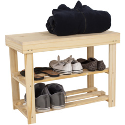 Leighton Natural Wood Shoe Bench with Solid Top - Size: 30 x 60 x 45cm - Brown - Wilko - thumbnail 4