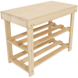 Leighton Natural Wood Shoe Bench with Solid Top - Size: 30 x 60 x 45cm - Brown - Wilko - thumbnail 3