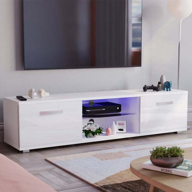 Vida Designs Cosmo 2 Door White TV Unit with LED - Size: 40 x 160 x 38cm - Wilko - image 1