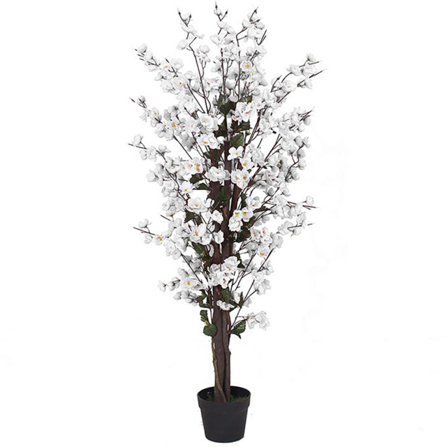Leaf White Blossom Artificial Tree in Pot 120cm - Size: 120 x 40 x 40cm - Wilko - image 1