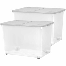 Wham 80L Grey Storage Box with Wheels and Lid 2 Pack - Wilko - thumbnail 1